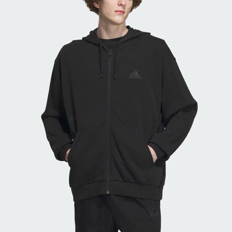 Adidas Тяжелая французская махровая куртка с капюшоном и логотипом Мужская верхняя одежда черная IT3963