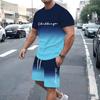 Мужской повседневный комплект с 3D цифровой печатью, включает футболку с коротким рукавом и шорты, смесь полиэстера и спандекса, стандартная посадка, машинная стирка
