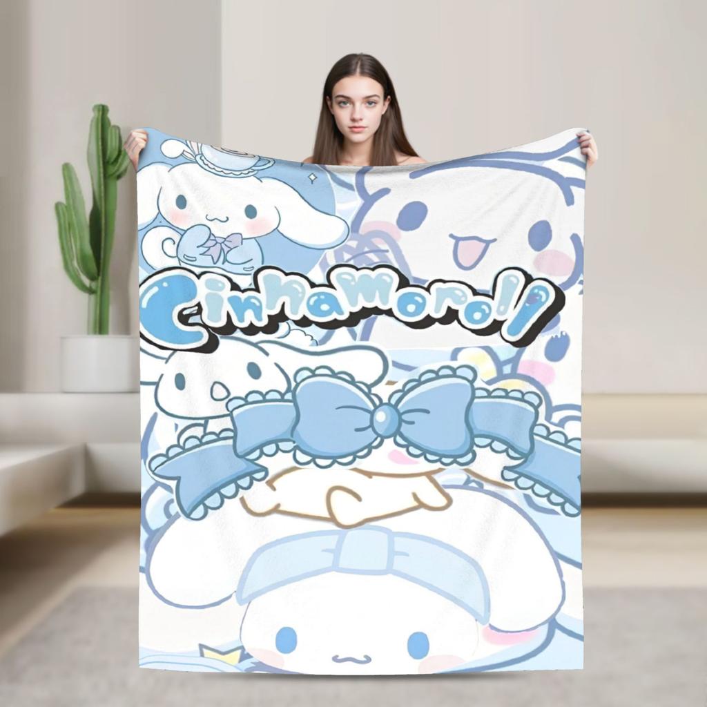 Одеяла Cinnamoroll Мультяшные Фланелевые Потрясающие Дышащие Пледы для Кровати Дивана Декора