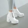 Fashion Winter White Platform Wedges Chunky High Heels Woman Shoes Zipper Front Women Ankle Boots Plus Size Dropshipping 2019