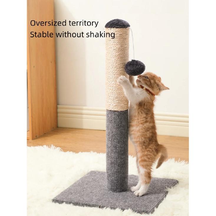 Gray Natural Sisal Cat Scratching Post with Toy Ball Velvet Base Suitable for Adult And Kitten Indoor Cats Interactive Pet Toys