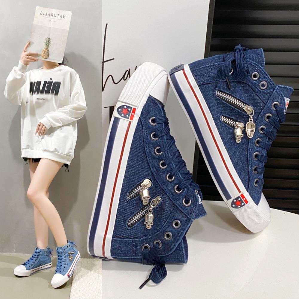 Высокие джинсовые туфли из парусины Женская повседневная обувь Ретро-туфли для сёрфинга больших размеров