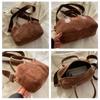 Large Capacity Vintage PU Handbag Brown Female Boston Bag Suede Velvet Shoulder Bag  Students