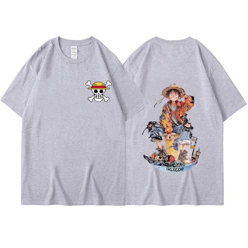 Аниме ONE PIECE Мужская летняя футболка Каваи Харадзюку Манга Графические топы Футболки Рубашка Хлопок Повседневная Мультяшная Футболка с коротким рукавом Уличная одежда
