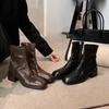 Square Head Retro Skinny Boots Short Boots Women's Thick Heel Small Ankle Boots British Martin Boots Single Boots