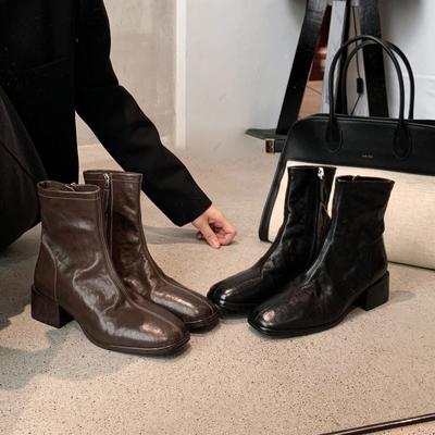 Квадратная головка ретро узкие ботинки короткие ботинки женские толстые каблуки маленькие ботильоны британские ботинки Martin одинарные ботинки