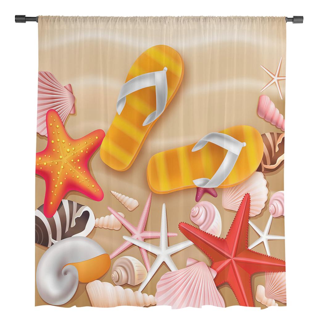 Пляжные тапочки-звездочки Оконные шторы Прозрачная шифоновая тюлевая занавеска Домашняя гостиная Фон для декора