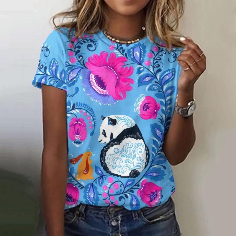 2025 Fashion Women's Short Sleeved T-shirt Animal 3D Printed Street Casual O-neck Pullover Women's Street T-shirt