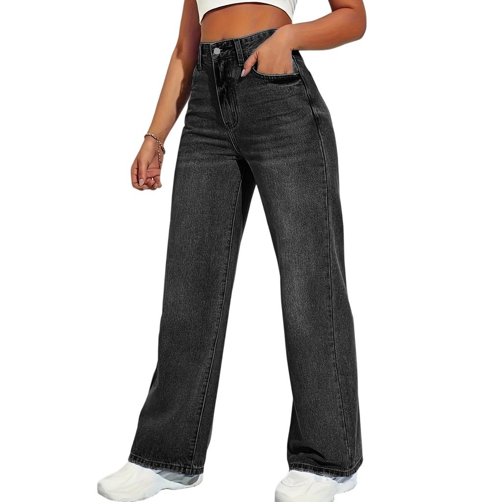 Women's High Waist Washed Women's Jeans Fashionable Versatile Straight Leg Pants