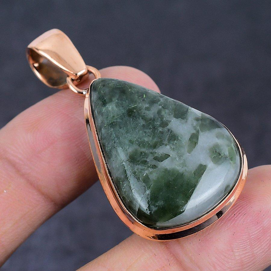 Green Tourmaline Gemstone Copper Jewelry Pendant 2.01"