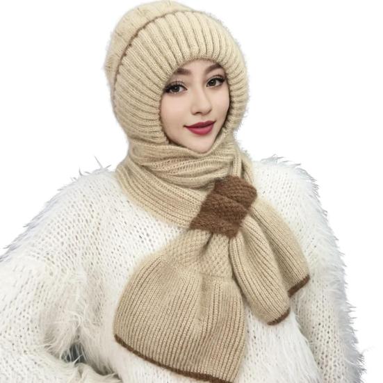 Зимняя вязаная шапка-шарф, теплая ветрозащитная защита ушей, для холодной погоды, для велоспорта, женская вязаная шапка-бини, утеплитель для шеи, шарф