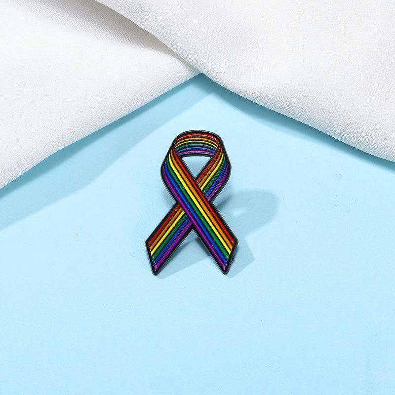 Rainbow Ribbon Breast Cancer Awareness Enamel Brooch Alloy Publicity Badge Anti Exposure Decorative Pin for Backpack Clothing Accessory