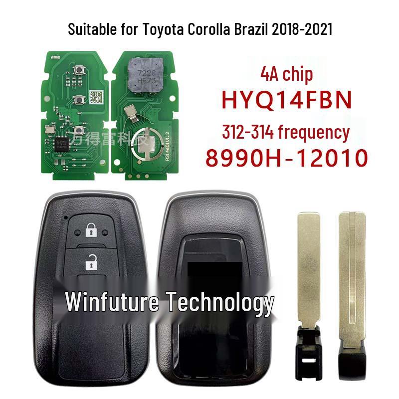 Совместим с бразильским брелоком Toyota Corolla, частота 312-314 МГц, чип 4A, модель HYQ14FBN.