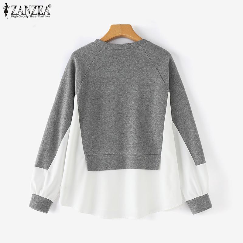 ZANZEA Женские осенние свободные свитера с круглым вырезом и длинным рукавом контрастного цвета