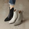 J/Women's High Heel Short Boots Sexy Pointed Head Autumn/Winter New Cowhide Women's Boots