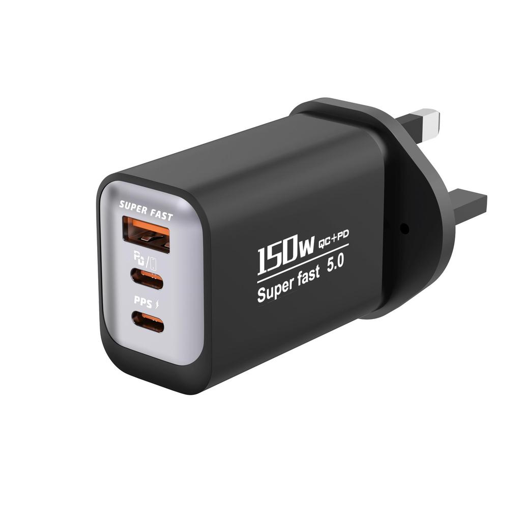 Многопортовое быстрое зарядное устройство 150 Вт с 1 портом USB-A + 2 портами USB-C PD - Компактный дорожный адаптер