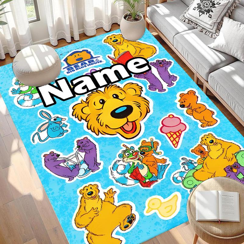 Custom Name Personalized Bear in the Big Blue House Print Carpet, Versatile Home Decor Rug, for Playroom, Apartment, Balcony, Entryway, Hallway Gift