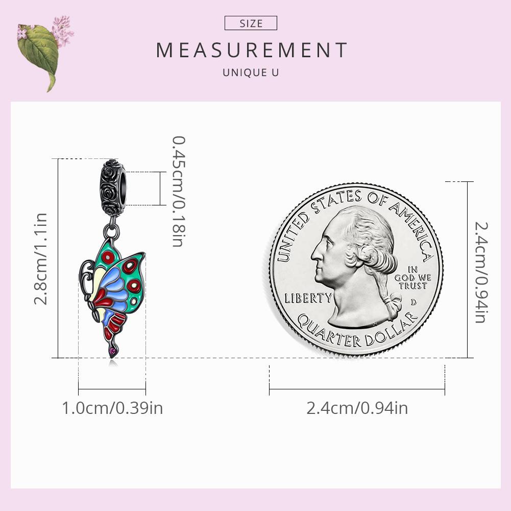 WOSTU Стерлингового серебра 925 пробы, черное золото, красочная роза, подвеска-бабочка в виде животного, очаровательные бусины, подходят для оригинального браслета DIY, ювелирные изделия