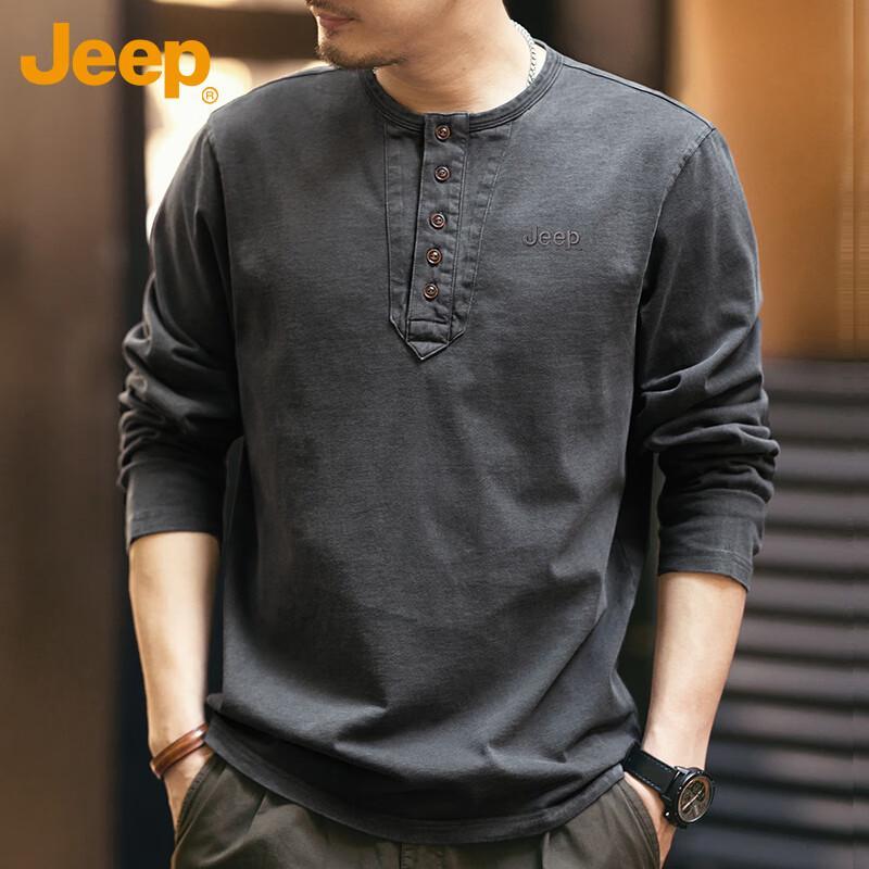 Jeep Мужская осенне-зимняя футболка Хенли с длинным рукавом, плотная