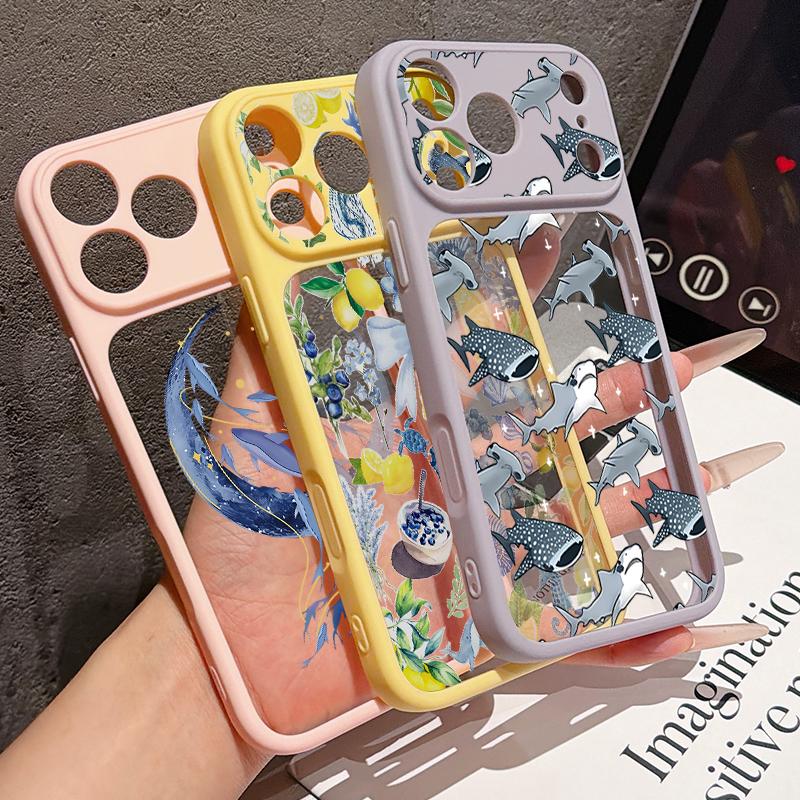 Чехол Красная Акула с принтом медузы для iPhone 17 Pro Max Гибридный TPU+PC Прозрачная задняя панель Жесткая крышка для iPhone 16 15 14 13 Pro Max