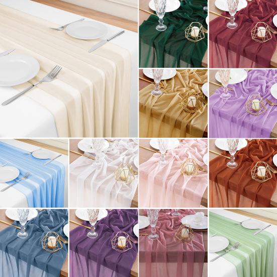 Solid Color Tulle Table Runner French Sheer Mesh Long Rectangle Wedding Bridal Shower Party Dining Table Cover Kitchen Supplies