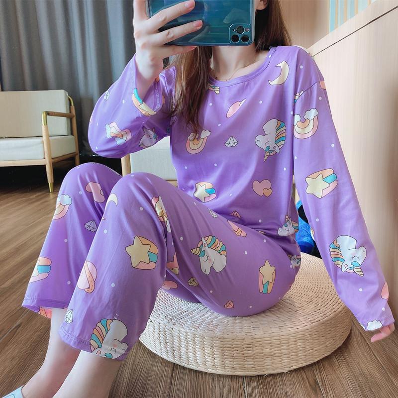 Women's Cute Cartoon Pajama Set - Long-Sleeve Top & Trousers