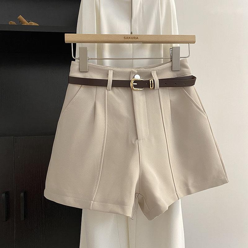 Лето 2025 Корейский стиль Ретро Шорты женские повседневные А-силуэта с высокой талией и широкими штанинами