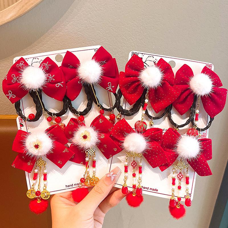 1 пара заколок для волос в китайском стиле, детские кисточки, заколки для волос, милый бант, бабочка, головной убор, кавайные красные аксессуары для волос, подарки