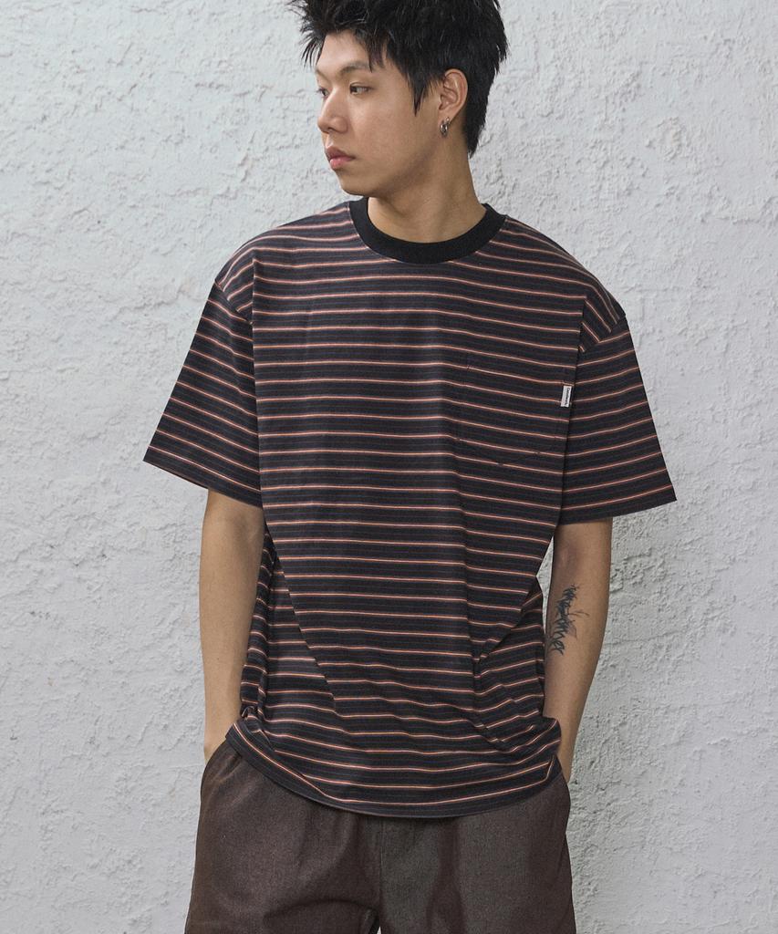 CAMEL WORK Hazel Stripe Pocket Short Sleeve T-Shirt (Black)