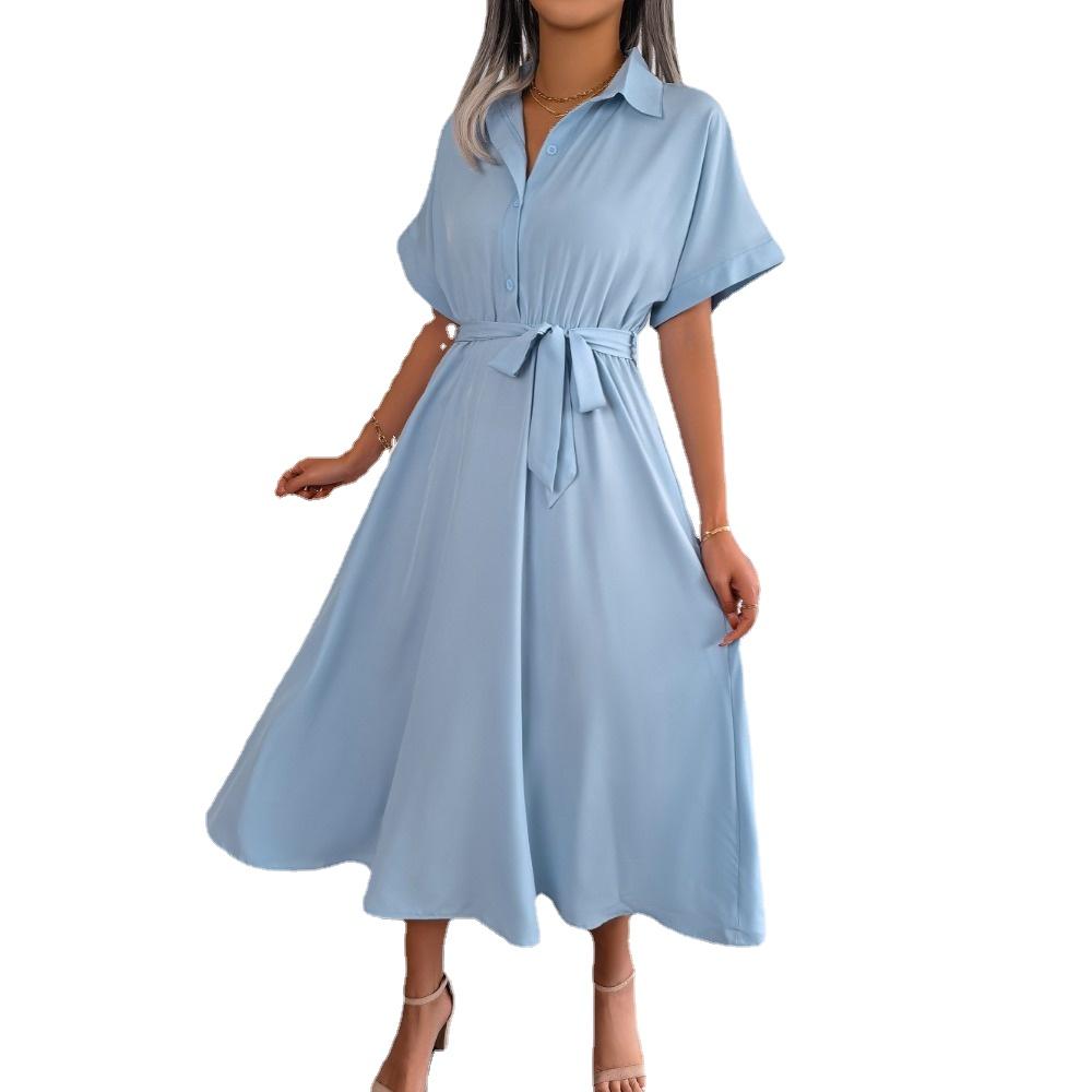 GMXIA Женская мода лето весна повседневные платья с короткими рукавами и лацканами с высокой талией