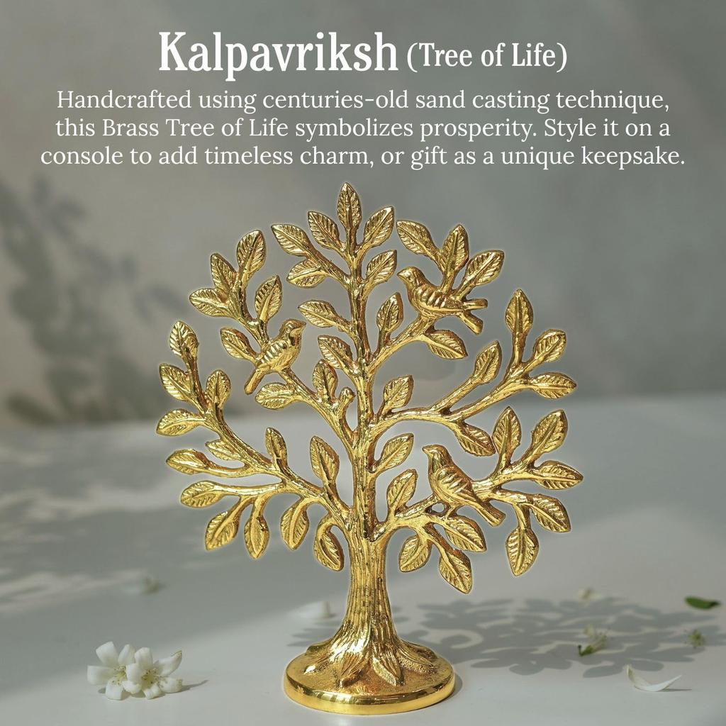Статуэтка Дерево Калпаврикша, 100% Pure Brass Kalpavriksha Tree with Birds (5.9 inch), Behoma