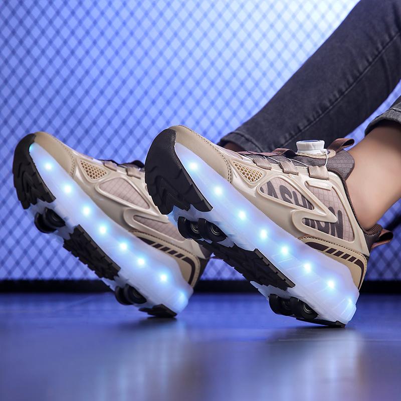 29-40 Мальчики Четырехколесные Кроссовки Съемные Туфли на Плоской Подошве Перезаряжаемые USB Светящиеся Спортивные Легкие Туфли Девочки Роликовые Коньки Обувь для Мальчиков