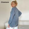 Cinemore Весенне-осенний женский свитер однотонный свободный повседневный открытый карман теплый базовый топ с длинными рукавами и круглым вырезом трикотажная карточка