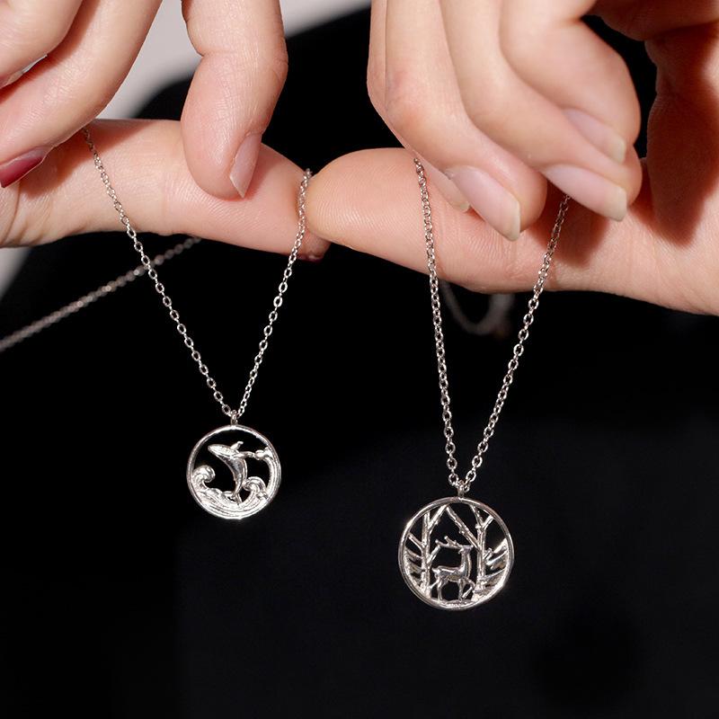 Ожерелье для пары «Кит и Олень в стиле Мори» - Модная цепочка для ключицы с подвеской в виде маленького оленя для мужчин и женщин, идеальный студенческий рождественский подарок на День святого Валентина.