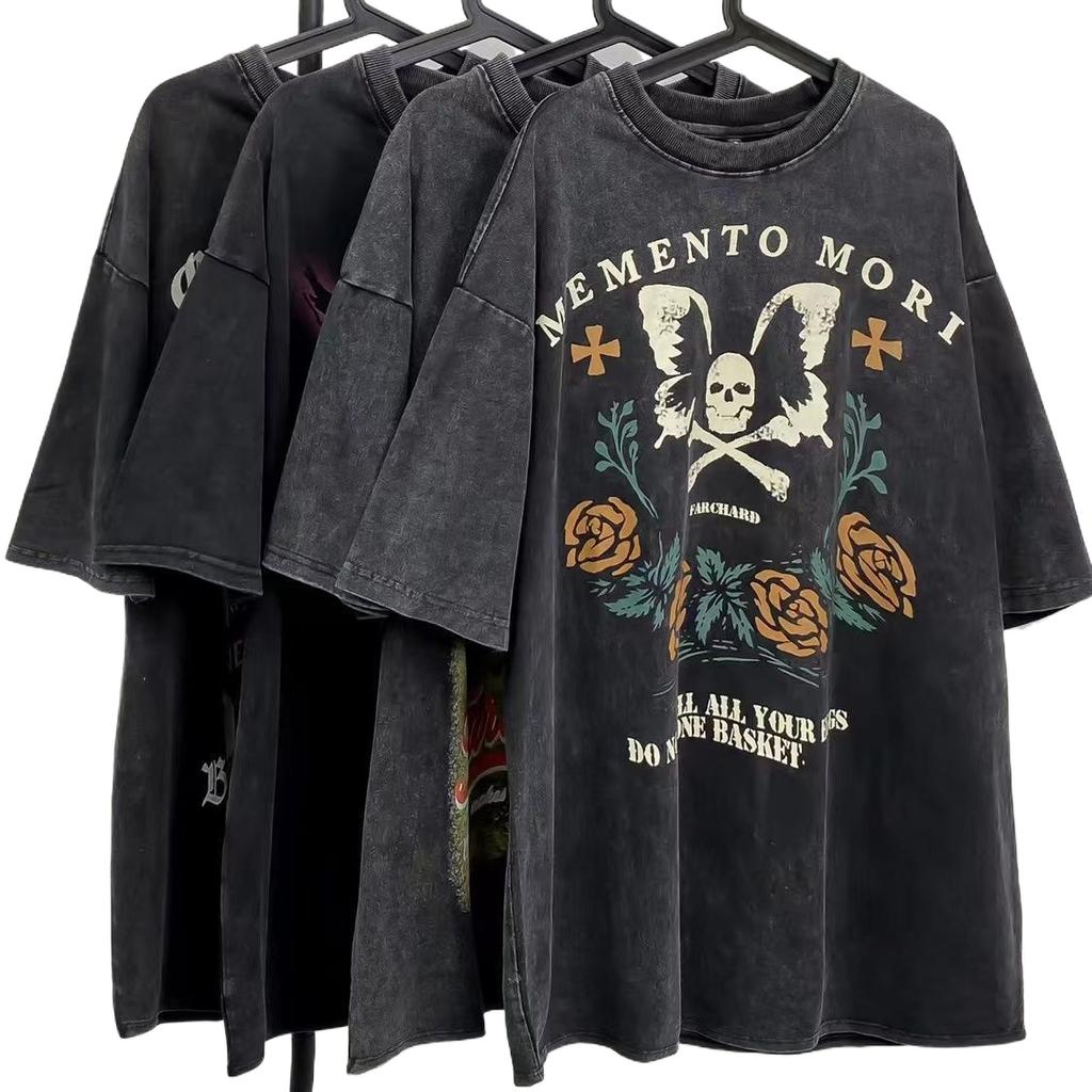 Y2K Vintage Gothic Skull Graphic Print Футболка женская свободного покроя из чистого хлопка с коротким рукавом, уличная женская укороченная футболка