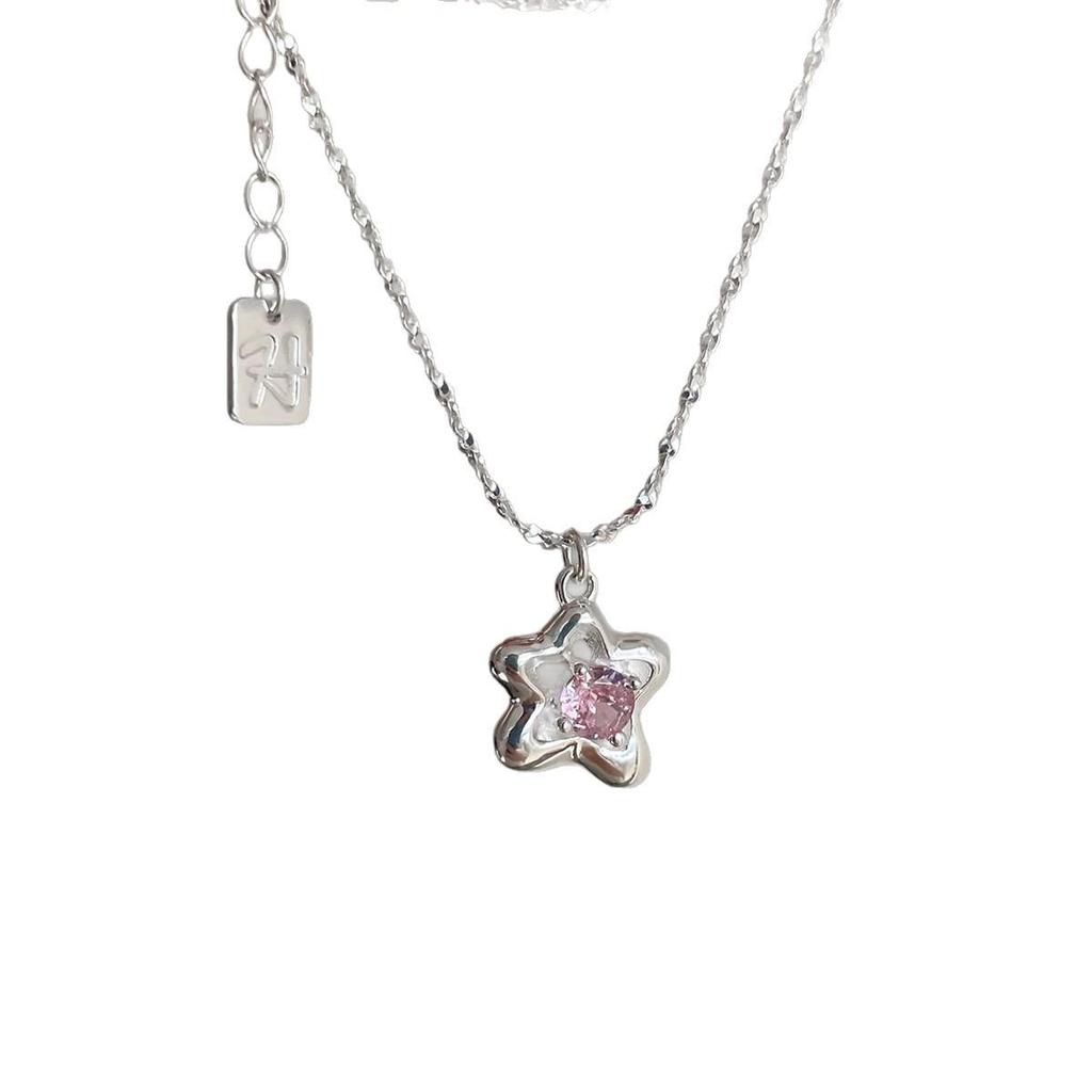 Японское и корейское ожерелье-подвеска в виде звезды с розовым цирконом - Изысканный чокер для ключицы класса люкс