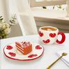 350 мл Расписанная вручную керамическая кофейная чашка с красным сердцем и блюдце, набор, высокая эстетика, большая вместимость, чашка для латте с цветочным рисунком, тарелка, креативная чашка для воды