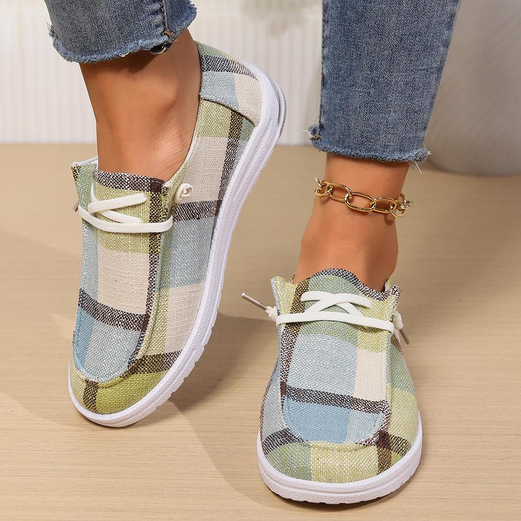 Большие размеры парусиновых туфель для женщин 2025 года, новые, с круглым носком, с плоской подошвой, удобные, повседневные женские туфли