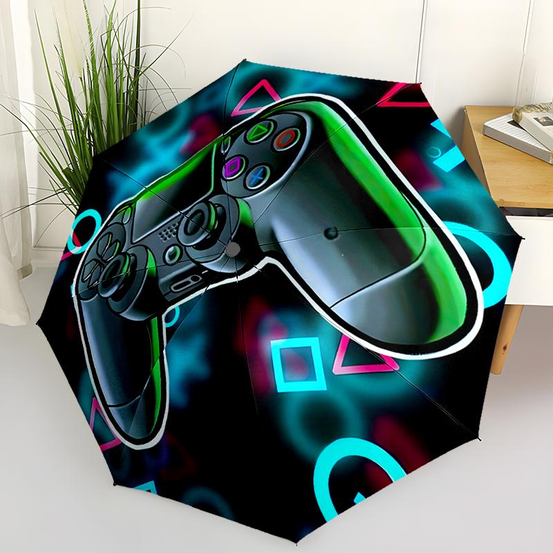 Game Console Theme Folding Umbrella-Fashionable Auto-Open Design 8 Iron Ribs Plastic Handle Foldable Sunshade,Perfect Gifts