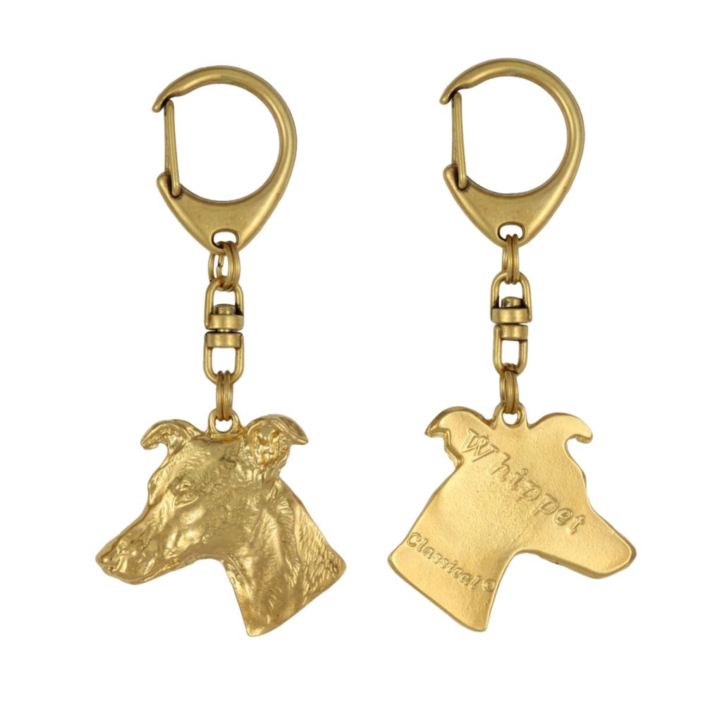 Whippet - Gilded Key Ring with Dog In Gift Box, Handbag Decoration, Luxury Accessory by Art-Dog Brand