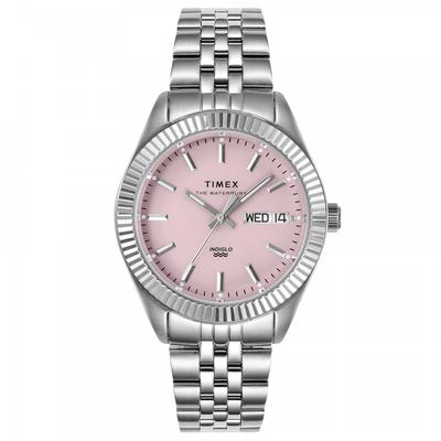Часы Timex Waterbury Legacy Japan Limited, розовый циферблат, нержавеющая сталь, минеральное стекло, кварц, 36 мм, Америка, часы TW2V66600, серебристый
