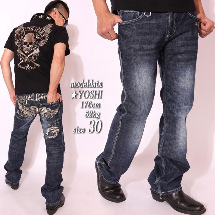 Vanson Джинсы с принтом черепа и крыльев, потертые, размер 34 SP-B-14