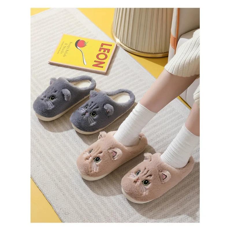 Winter Home Slippers Women Shoes Cute Cartoon Cat Slippers Men Warm Plush Slides Indoor Bedroom Non-Slip Floor Slipper