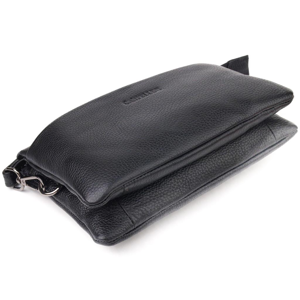 Spacious Men's Clutch Made of Genuine Grained Leather CANPELLINI 21557 Black