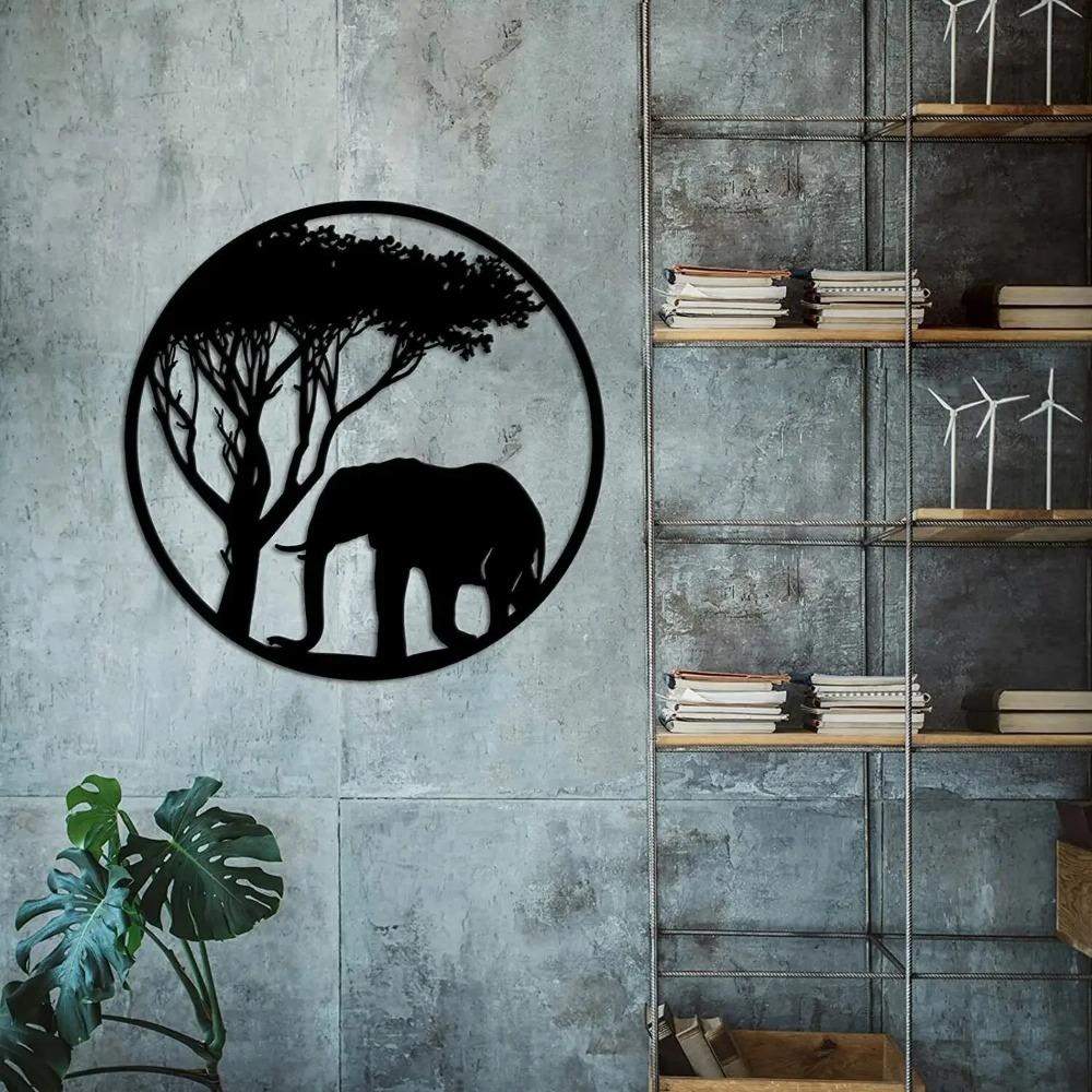 Elephant Metal Art African Animal and Tree Wall Sculptures Metal Animal Tree Art Wall Decoration Iron Art Silhouette Home Decor