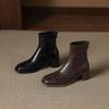 Krazing Pot Микрофибра Квадратный Носок Толстый Каблук Ботильоны Челси Размер 42 Молния Женские Плиссированная Отделка Эластичные Ботильоны