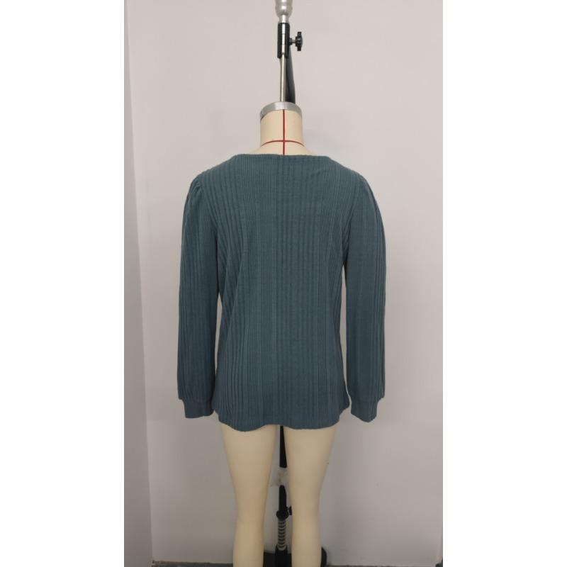 Autumn Women's Blouse Pit Stripes Square Neck Fashion Casual Long Sleeve Tops