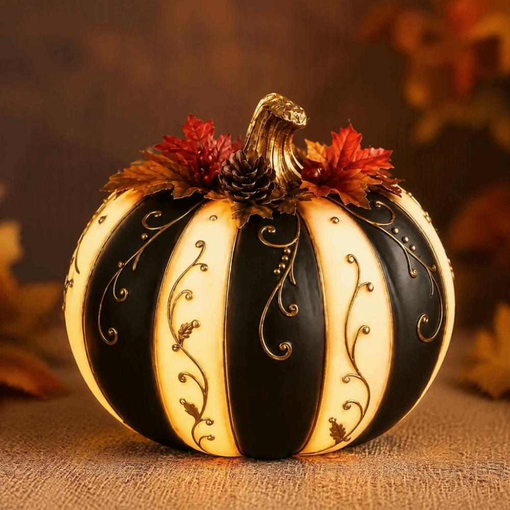 Black White Striped Design Light Up Pumpkin Black White Stripe Glowing Pumpkin Home Decoration