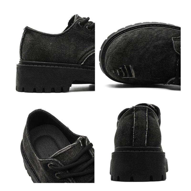 Мужские туфли дерби из потертого денима, массивные ботинки на платформе в стиле гранж, авангардная обувь нишевой уличной моды с объемным носком для модной молодежи