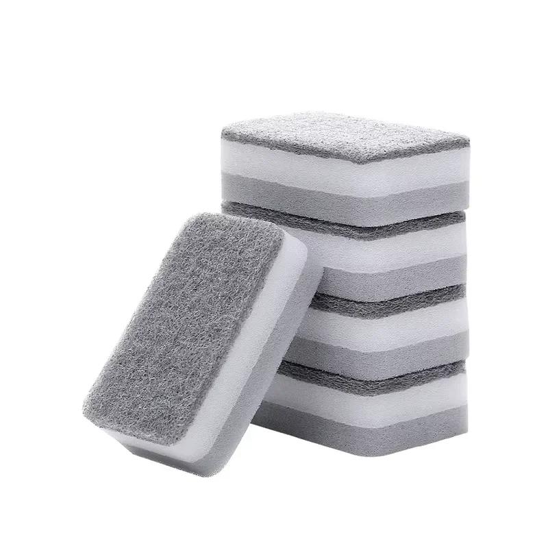 5/10Pcs Home Double-sided Sponge Wipe Gray Dirt-resistant Scouring Pad Kitchen Stain Sponge Wipe Professional Cleaning Supplies